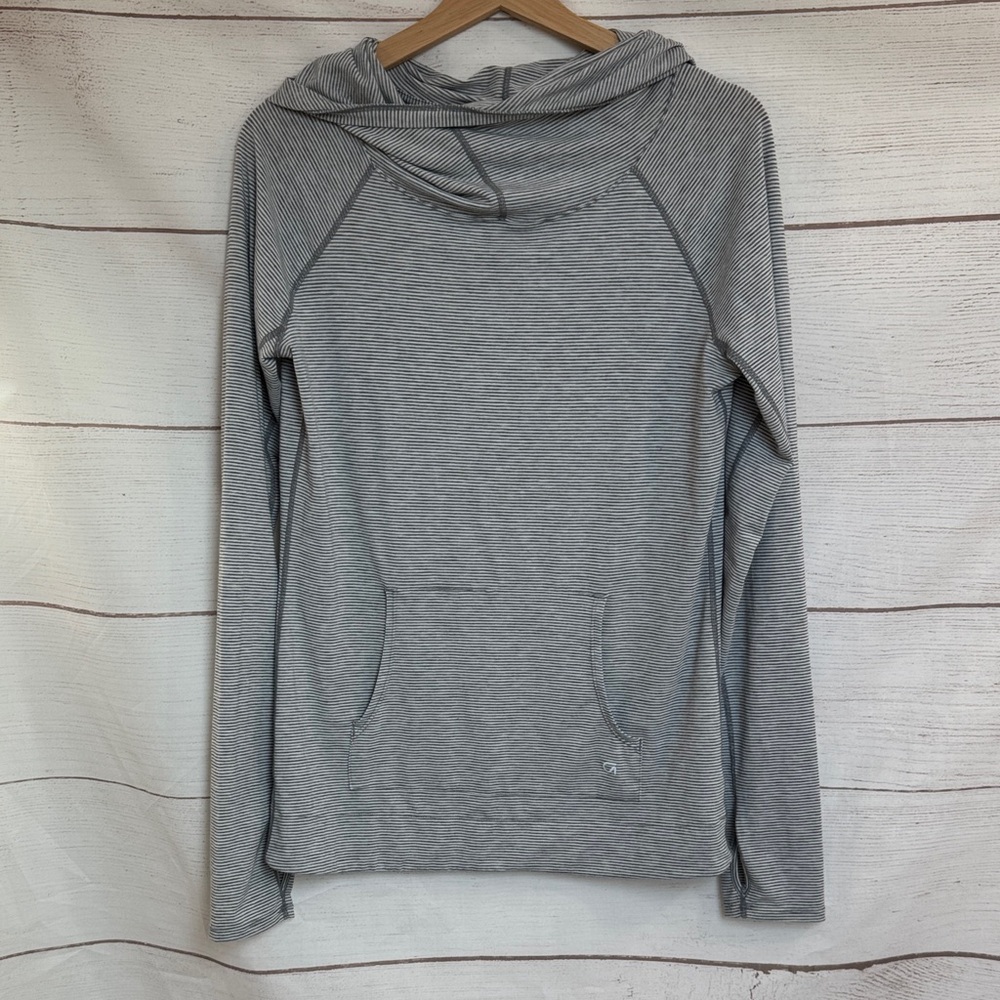 Women's Gray Striped super soft Modal Gap Long Sleeve Hoodie Medium